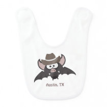 Austin Texas Cute Cartoon Cowboy Bat Baby Bib