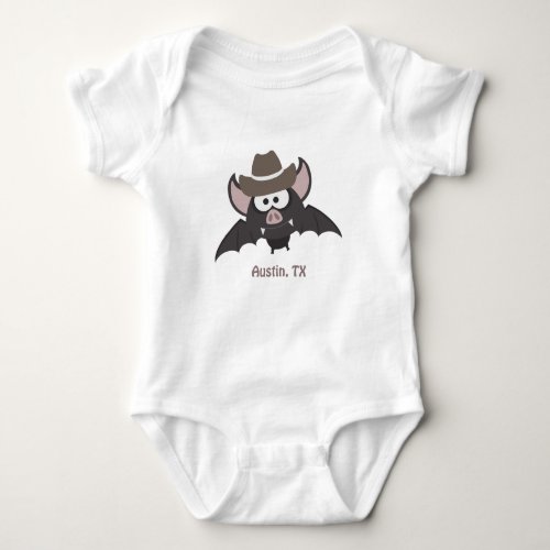 Austin Texas Cute Cartoon Cowboy Bat Baby Bodysuit