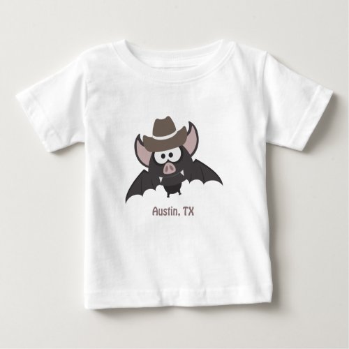 Austin Texas Cute Cartoon Cowboy Bat Baby T_Shirt