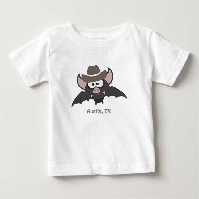Austin Texas Cute Cartoon Cowboy Bat Baby T-Shirt (Front)