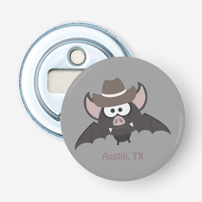 Austin Texas Cute Cartoon Cowboy Bat Bottle Opener (Front)