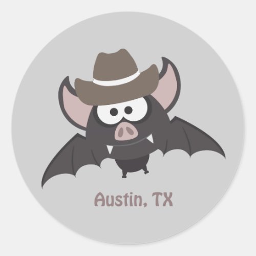 Austin Texas Cute Cartoon Cowboy Bat Classic Round Sticker