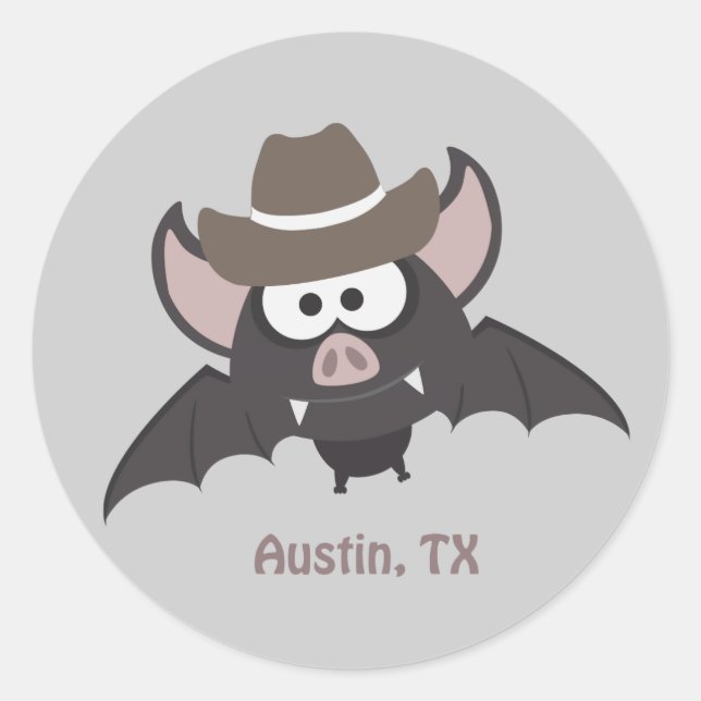 Austin Texas Cute Cartoon Cowboy Bat Classic Round Sticker (Front)