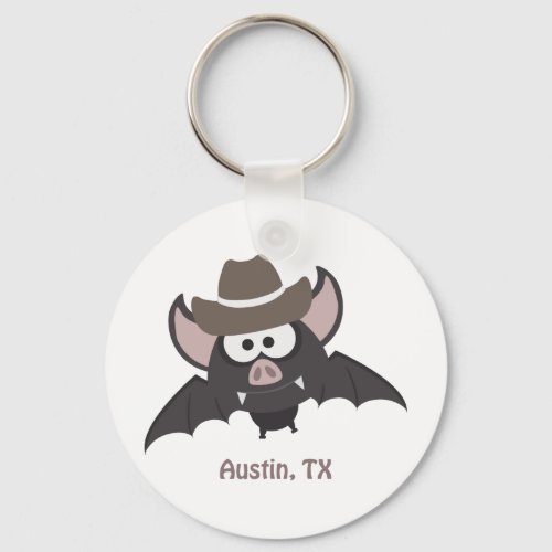 Austin Texas Cute Cartoon Cowboy Bat Keychain