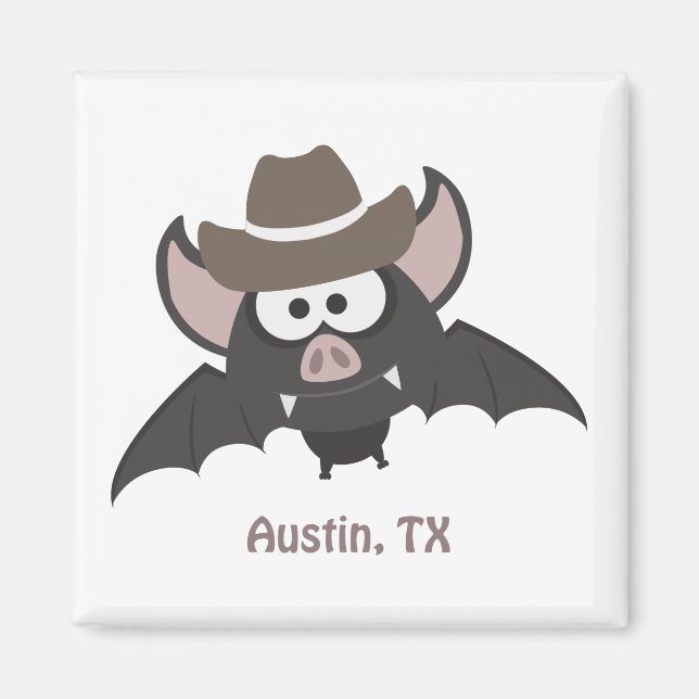 Austin Texas Cute Cartoon Cowboy Bat Magnet (Front)