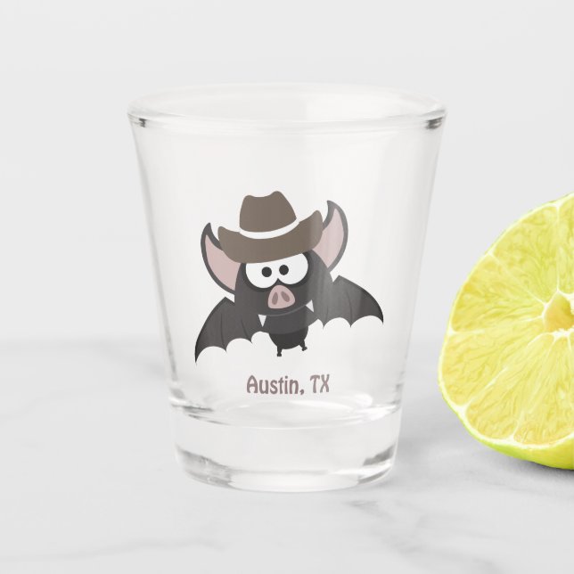 Austin Texas Cute Cartoon Cowboy Bat Shot Glass (Front)