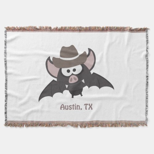 Austin Texas Cute Cartoon Cowboy Bat Throw Blanket