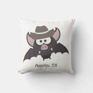 Austin Texas Cute Cartoon Cowboy Bat Throw Pillow