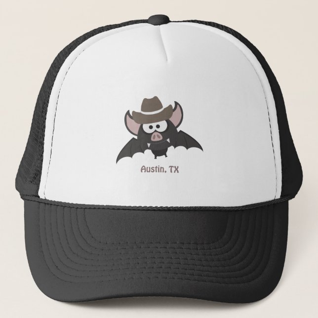 Austin Texas Cute Cartoon Cowboy Bat Trucker Hat (Front)