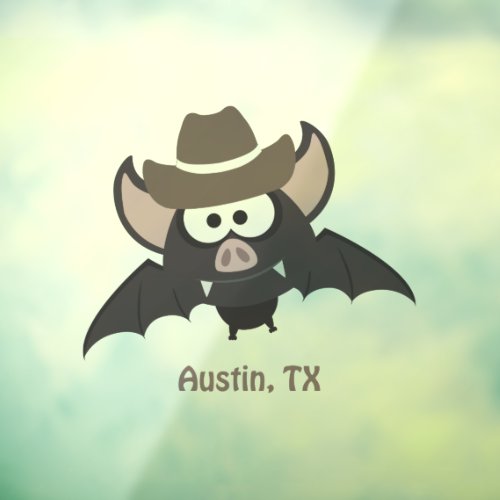 Austin Texas Cute Cartoon Cowboy Bat  Window Cling