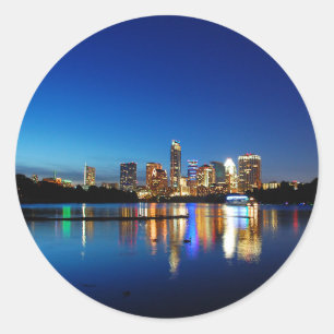 Austin Texas Downtown Night Skyline Ladybird Lake Classic Round Sticker