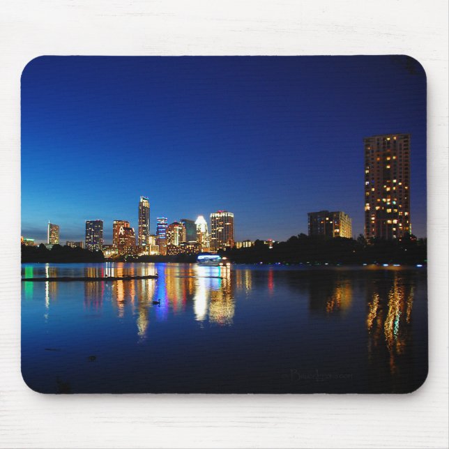 Austin Texas Downtown Night Skyline Ladybird Lake Mouse Pad (Front)