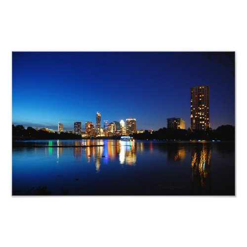 Austin Texas Downtown Night Skyline Ladybird Lake Photo Print