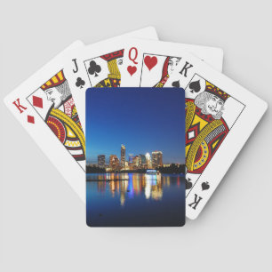 Austin Texas Downtown Night Skyline Ladybird Lake Poker Cards