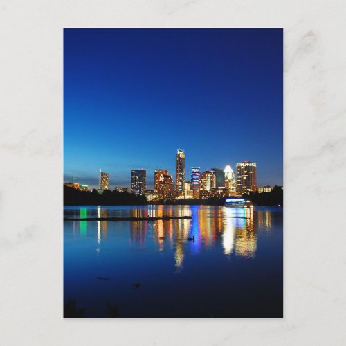 Austin Texas Downtown Night Skyline Ladybird Lake Postcard