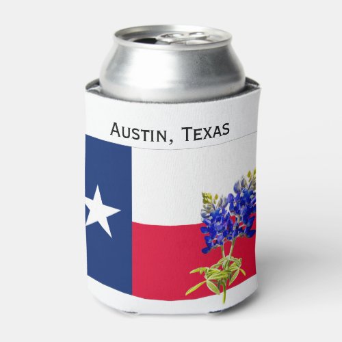 Austin Texas flag and downtown Can Cooler