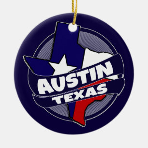 Austin Texas flag burst holiday ornament