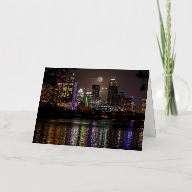 Austin, Texas Full Moon v2 Foil Greeting Card (Front)