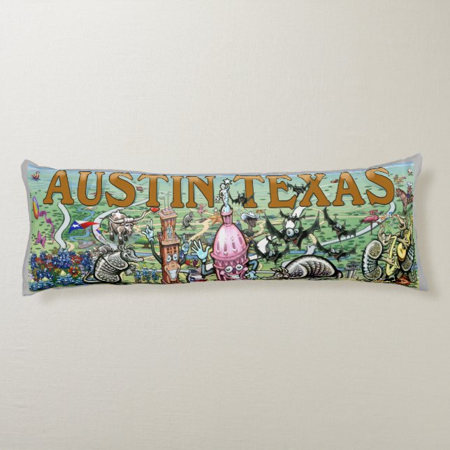 Austin Texas Fun Map Body Pillow (Back)