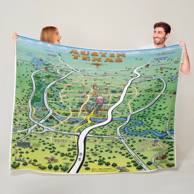 Austin Texas Fun Map Fleece Blanket (In Situ)