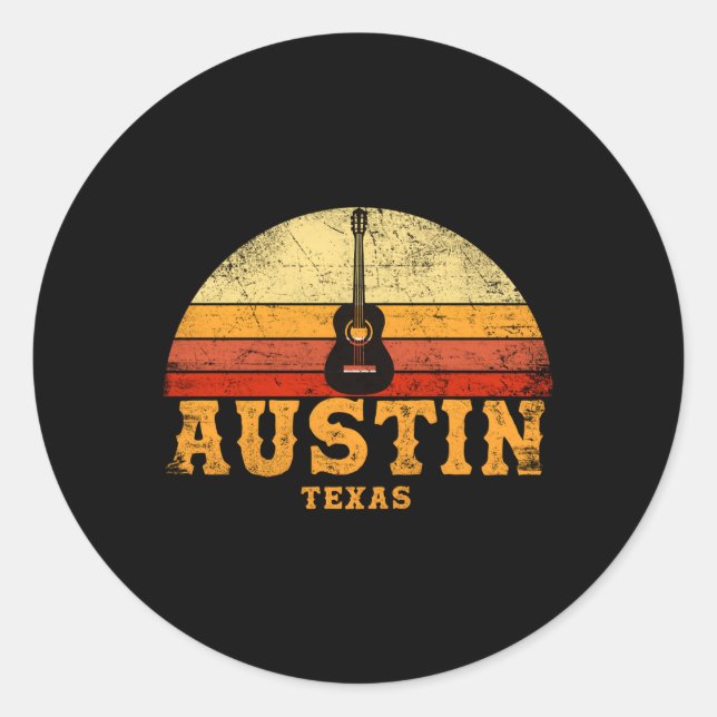 Austin Texas Guitar Guitarist Vacation Humor Classic Round Sticker (Front)
