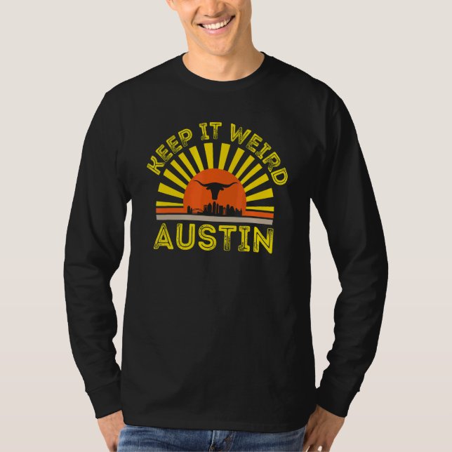 Austin Texas Keep It Weird Longhorn Sunset 3 T-Shirt (Front)