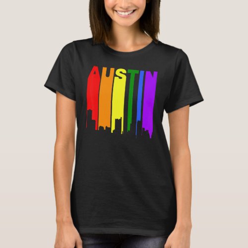 Austin Texas Lgbtq Gay Pride Rainbow Skyline T_Shirt