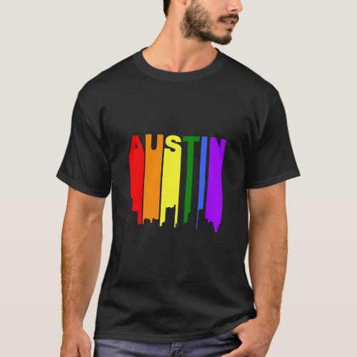 Austin Texas LGBTQ Gay Pride Rainbow Skyline  T_Shirt