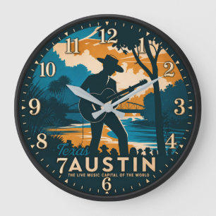 Austin Texas Live Music Capital Large Clock