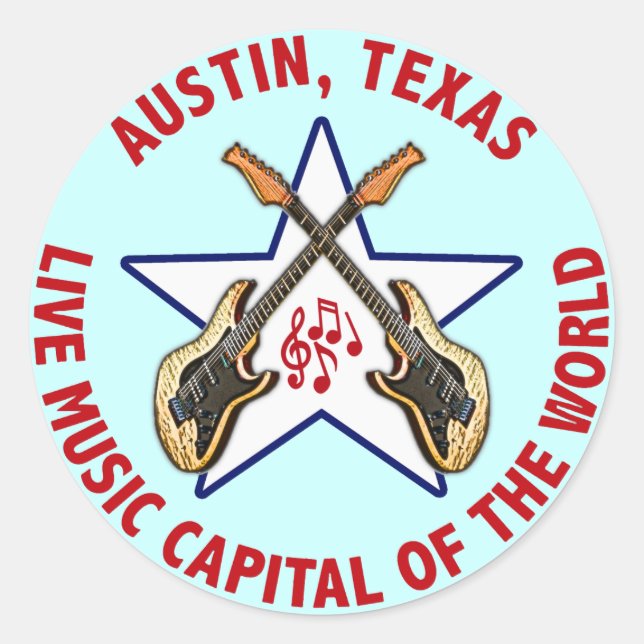 Austin, Texas Live Music Capital of the World Classic Round Sticker (Front)