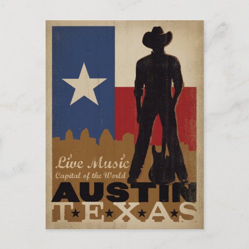Austin Texas  Live Music Cowboy Postcard