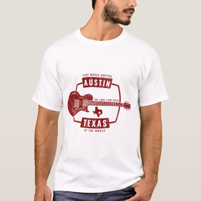 Austin Texas Live Music Guitar T-Shirt (Front)