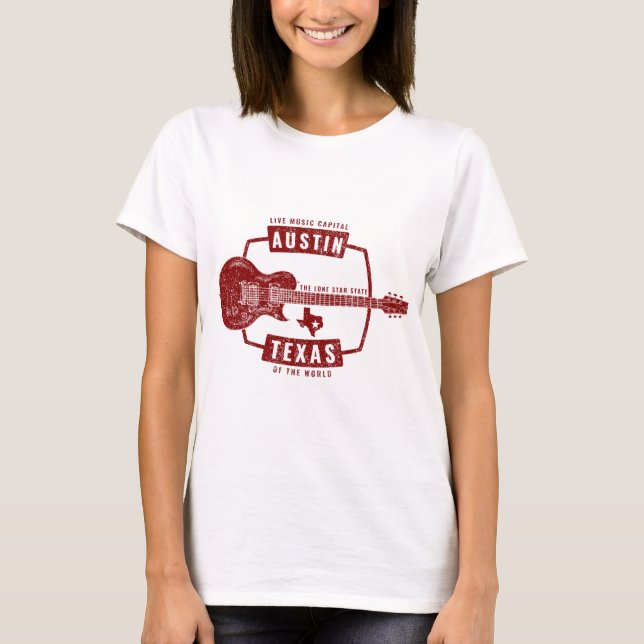Austin Texas Live Music Guitar T-Shirt (Front)