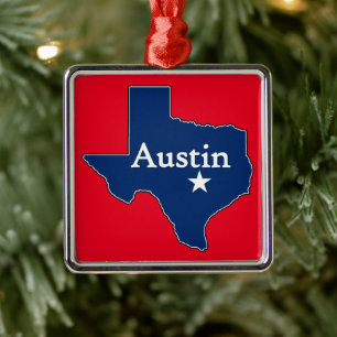 Austin Texas Lone Star State Map Texan Christmas Metal Ornament