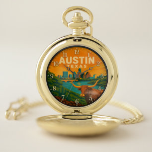 Austin Texas Longhorn Riverfront Pocket Watch