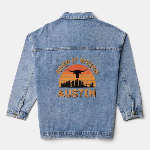 Austin Texas Longhorn Sunset Keep It Weird  Denim Jacket