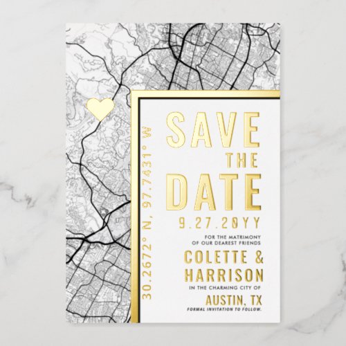 Austin Texas Love Locator  Wedding Save the Date Foil Invitation