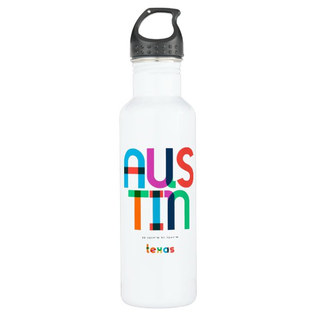 Austin Texas Mid Century, Pop Art, Stainless Steel Water Bottle (Front)