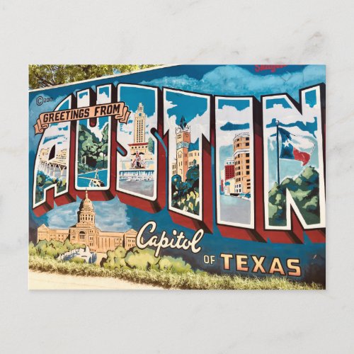 Austin Texas Mural Wall Postcard