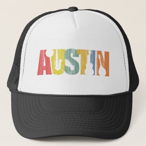 Austin Texas Music Festival Wood Grain Distressed Trucker Hat