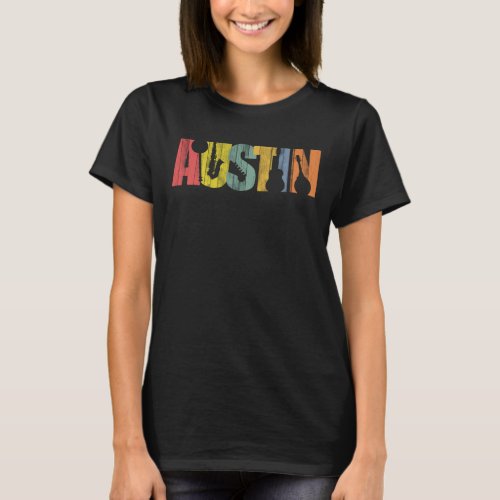 Austin Texas Music Wood Grain Distressed T_Shirt