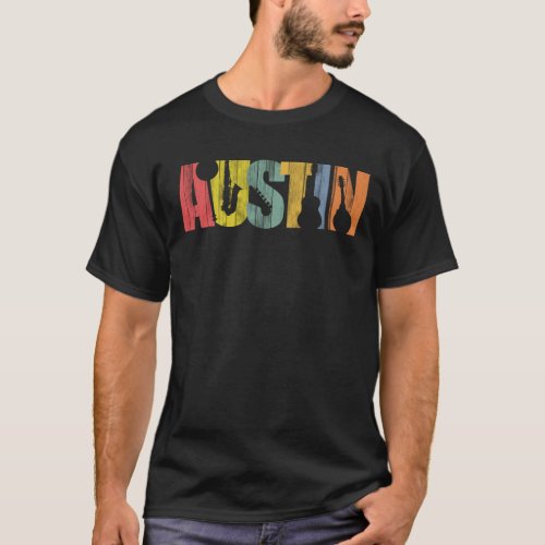 Austin Texas Music Wood Grain Distressed T_Shirt