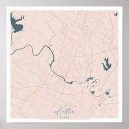 Austin Texas Pink and Blue Cute Script Street Map Poster