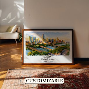 Austin Texas Poster, Watercolor, Custom Poster