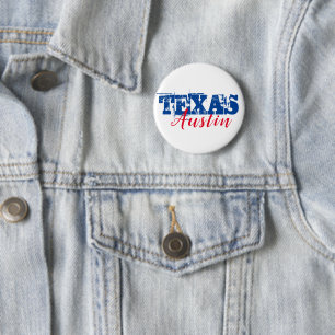 Austin Texas Red Blue Typography Button