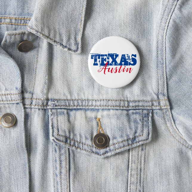 Austin Texas Red Blue Typography  Button (In Situ)