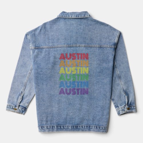Austin Texas Retro Rainbow Vintage City Men  Denim Jacket