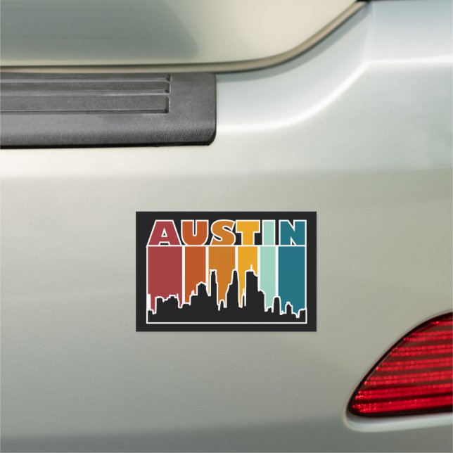 Austin Texas Retro Sunset Cityscape Car Magnet (In Situ)