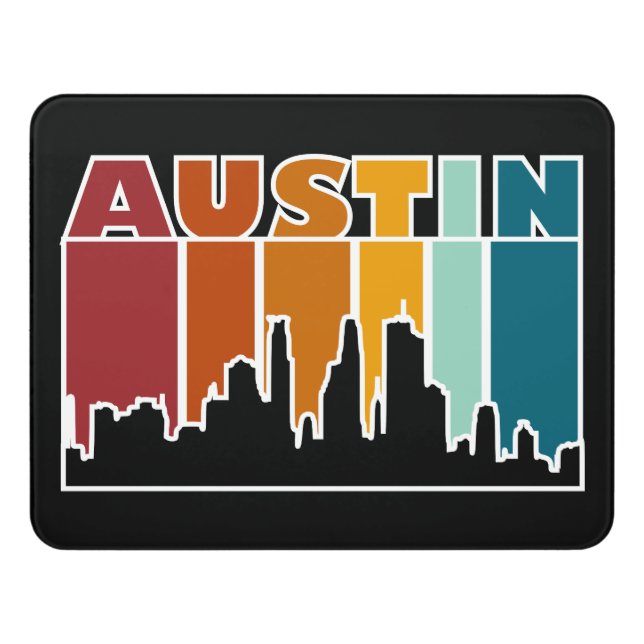 Austin Texas Retro Sunset Cityscape Door Sign (Contemporary Front)