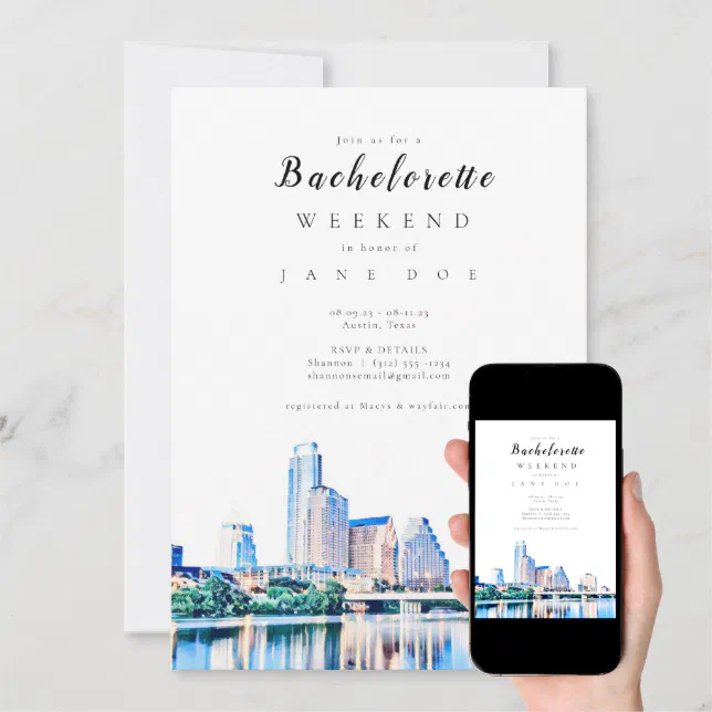 Austin Texas Skyline Bachelorette Party Invitation Zazzle